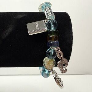 Glass Beaded Charm Bracelet Music Note Book Apple Star Multi Color Stretch Band